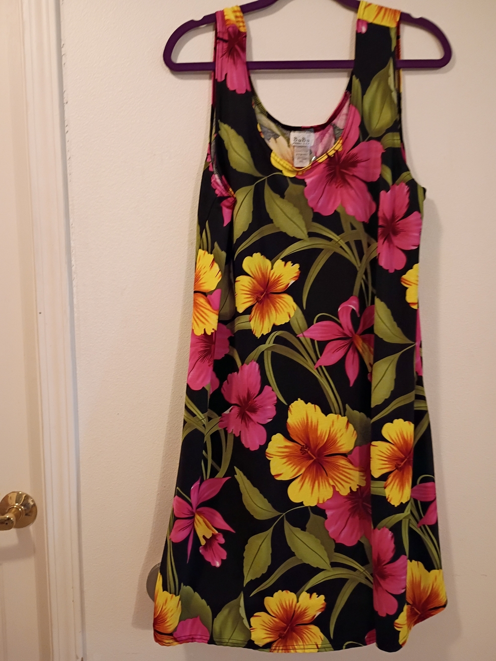 Floral Tank Nightdress - Black with Pink & Yellow Flowers